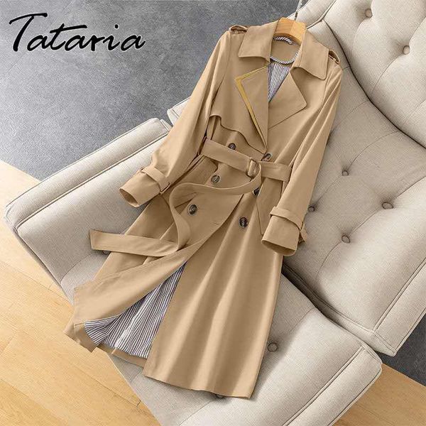 

women's trench coats 2021 autumn women long coat turn-down collar fashion double breasted sashes oversized female windbreaker 3xl 4xl, Tan;black