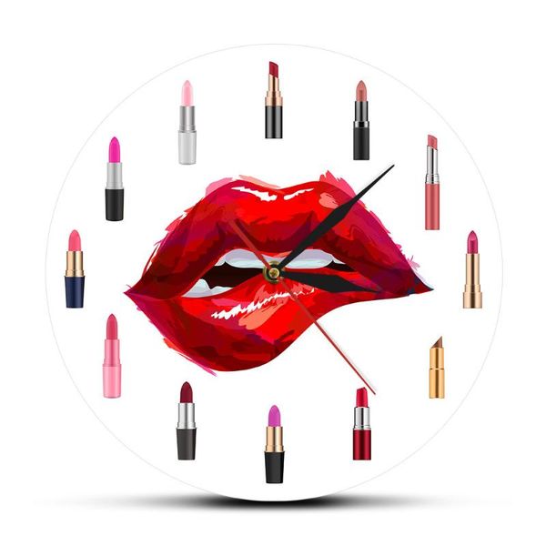 

fashion beautiful girl beauty acrylic wall clock fashionable lips lipstick home decoration art clocks
