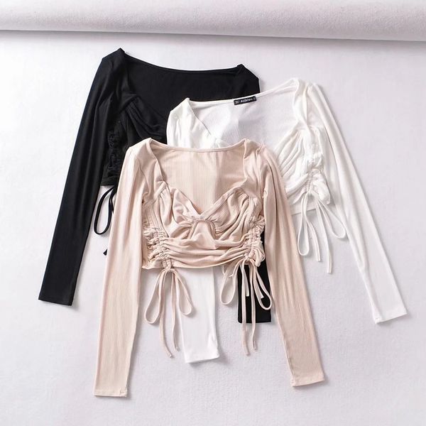 

fashion white long square clollar lace style sleeve shirt crop women