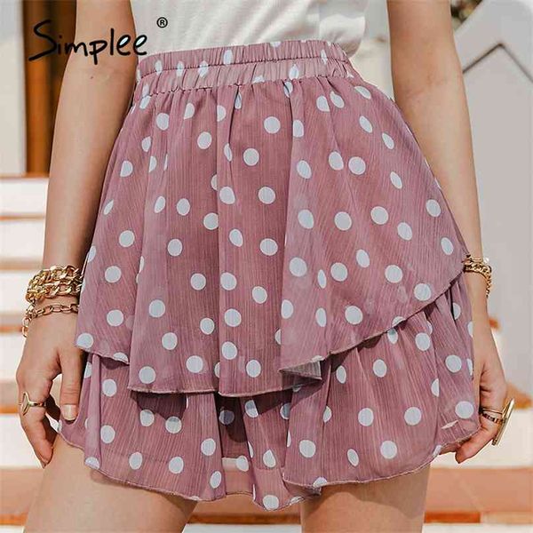 Mulheres elegantes de polka dot mulheres mini saia streetwear Ruffled A-Line Feminino Primavera Verão Férias Senhoras S 210629