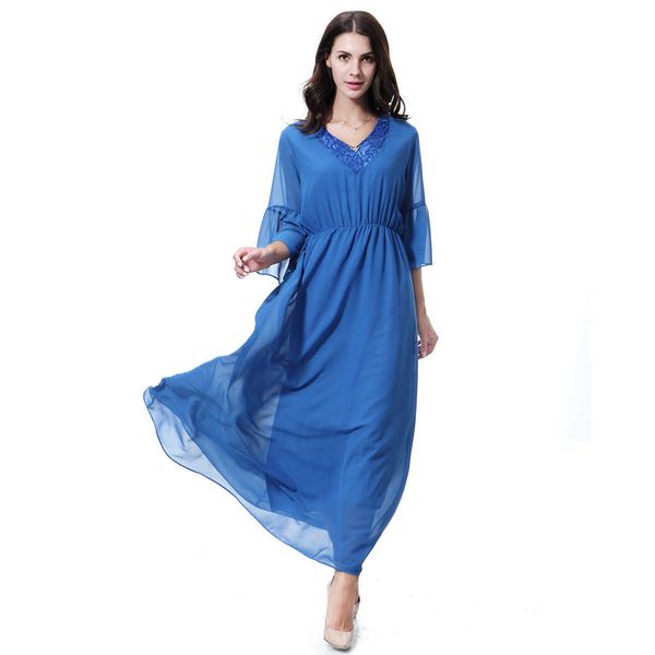 

v-neck chiffon casual dress 2022 summer fashion women's long dress, White