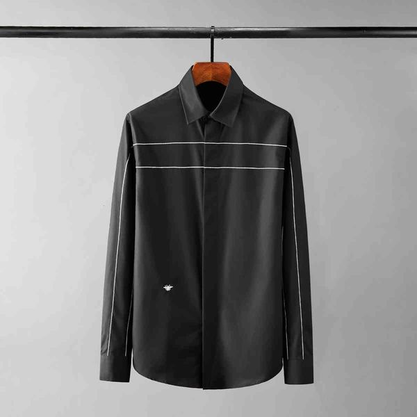 

tee shirt shirt solid color luxury bee embroidery long sleeve casual mens shirts fashion slim fit party male shrits 3xl, White;black