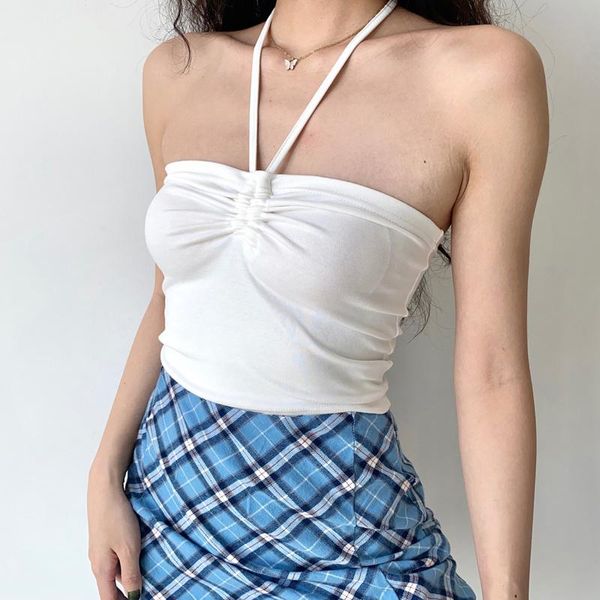 

women's tanks & camis women ruched halter neck cami camisole a186, White