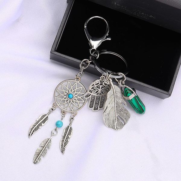 

keychains dream catcher keychain feather hand colorful stone dreamcatcher car pendant wall hanging decoration gift room decor, Silver