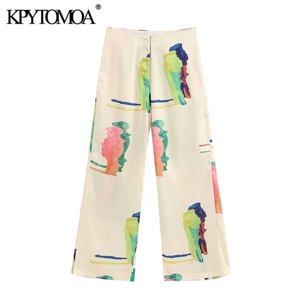 

women chic fashion print wide leg pants zipper fly side pockets female trousers casual pantalones mujer 210420, Black;white