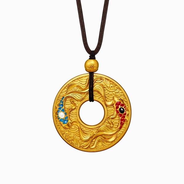 

chains inherited jiqing pisces peifu yun peace buckle ancient law myanmar sand gold-plated gold necklace color drop glue pendant, Silver