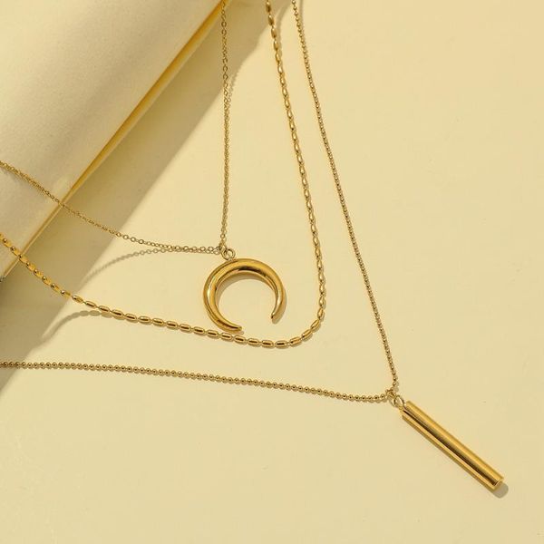 

pendant necklaces 316l stainless steel couple necklace for women moon chain gold jewelry multi layer waterproof gift bag packaging, Silver