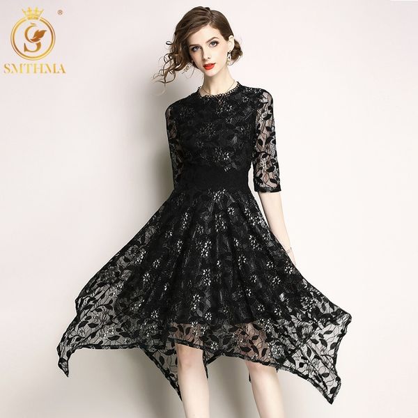 

women elegant summer lace dress irregular robe feminino party vestidos runway dresses 210520, Black;gray