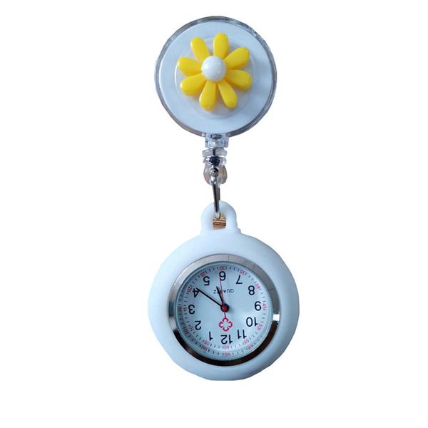 

women's nurse clip on watch retractable fob pocket watches clinic staff hanging watch flower colorful design for gifts, Slivery;golden