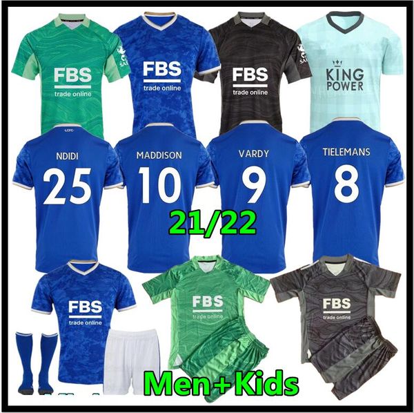 

21 22 leicester soccer jerseys 2021 city vardy maddison tielemans ndidi camiseta fÃºtbol men kids kits+socks full sets maillot de football sh, Black