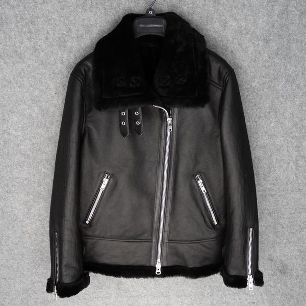 

women's leather & faux europe italy natural coat shearing sheepskin jacket for ladies female winter warm clothing wool cashmere lined, Black