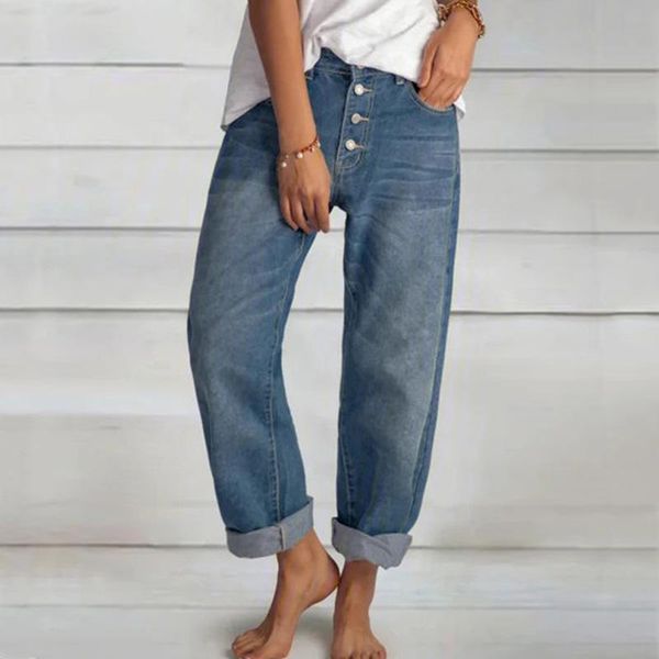 

women's jeans 2021 loose casual all-match wide-leg pants retro blue straight-leg