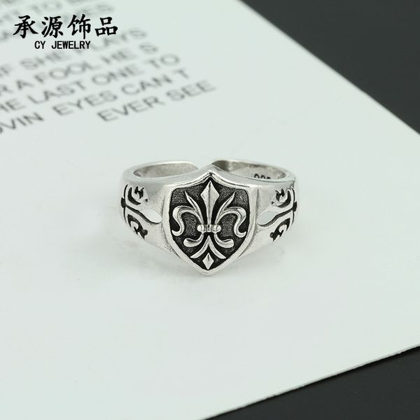 

old military flower cross ring with adjustable opening thai silver craft women's ring, Golden;silver