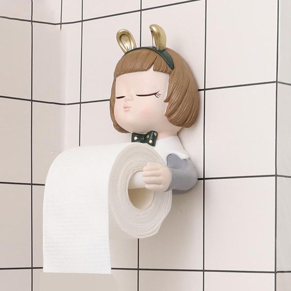 

toilet paper holders home storage organizer punch bathroom el self adhesive office holder wall mounted cute girl kitchen cartoon