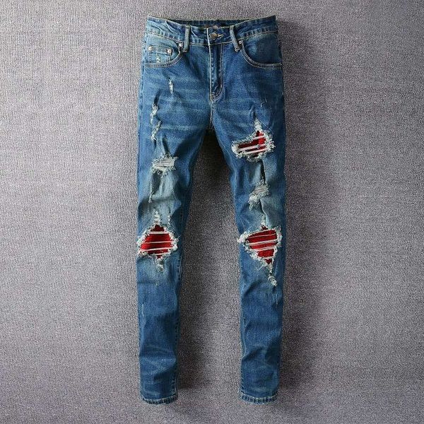 2021 designers de luxo de alta qualidade mens jeans afligido moda bicicleta calças magro slim rasgado buraco letra itália estilo bicicleta motocicleta rocha revival jean