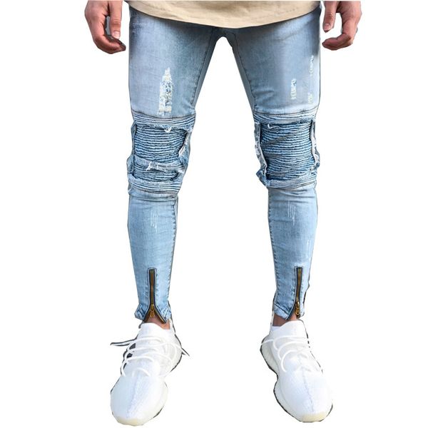 

fashion men's casual blue pleated jeans in autumn and winter 2021