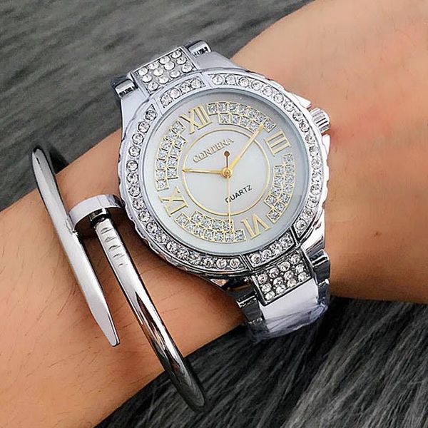 Gümüş Beyaz Bayanlar İzle Moda Saatler 2021 Simüle Seramik Kadın Üst Rahat Bilek Relogios Saatı