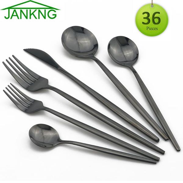 

dinnerware sets 36pcs tableware set 304 stainless steel cutlery knife fork spoon dinner black kitchen silverware colorful