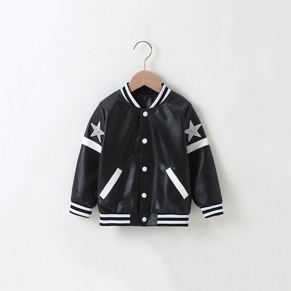 

boys' handsome motorcycle clothes children's spring and autumn pure color pu leather jacket casual children's wear men's, White