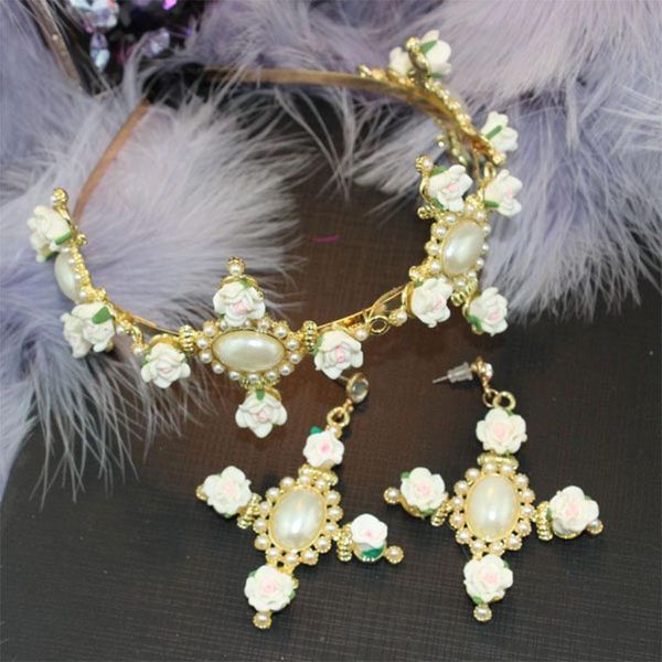 

hair clips & barrettes golden cross crown headwear set pearl women band trendy bridal headband accessories, Golden;silver