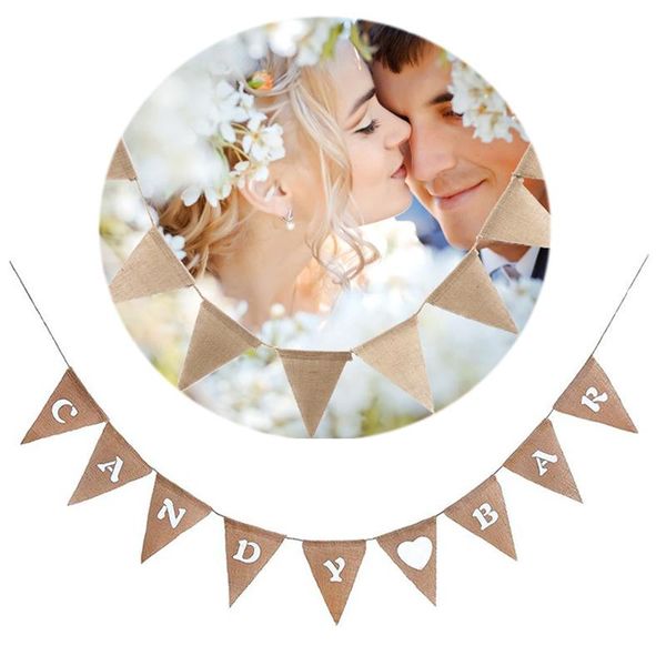 

party decoration candy bar heart print banner hessian pennant triangle burlap flags for carnival