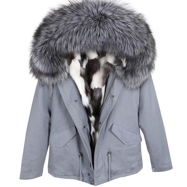 

women's fur & faux 2021 thick warm parka winter jacket women natural raccoon collar loose sliver liner short coat fashion real, Black