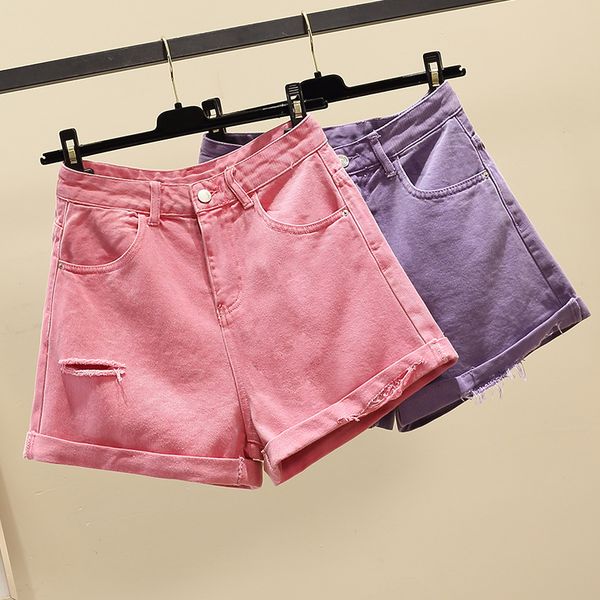 

women's summer 2020 new korean high waist slim loose a-line wide leg pants holed jeans shorts fashion, White;black