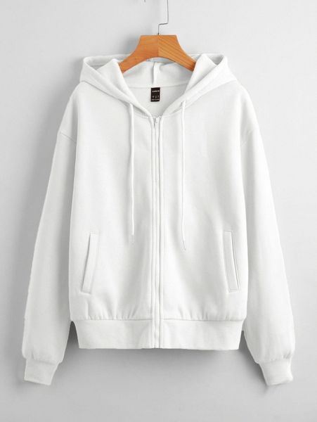 

drop shoulder solid zip up hoodie c6im#, White;black