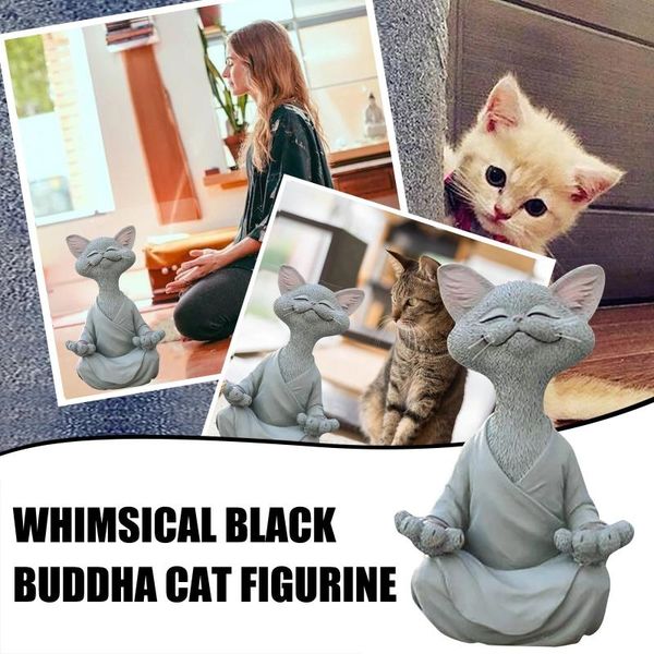 

garden decorations whimsical black buddha cat figurine meditation yoga collectible happy decor