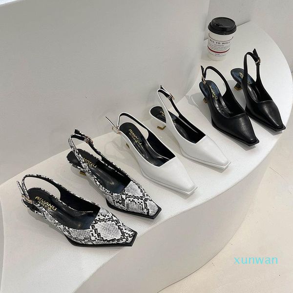 

sandals 2021 high heels black shoes for women buckle strap snakeskin high-heeled beige outside comfort girls fashion pointed