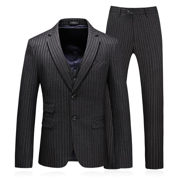 

men's suits & blazers wedding suit classic gentleman double button simple dark gray striped set three-piece slim fit coustumn, White;black