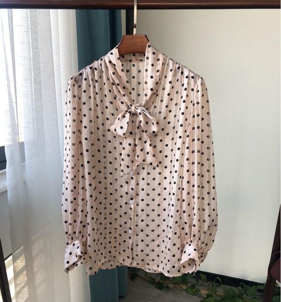 

suit 2021 womne polka dot lady long sleeve bow tie gold stripes loose sweet shirt and single-breasted blouses, White;black