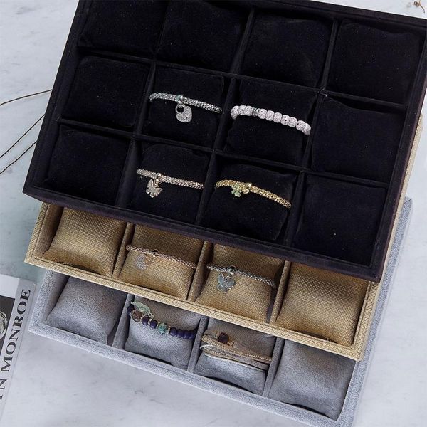 

watch boxes & cases jewelry tray organizer bracelet display showcase 12 grid pillows without lid storage holder gifts wholesales, Black;blue