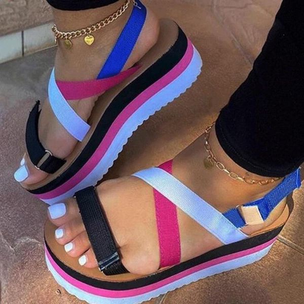 

sandals fashion ladies wholesale summer color lace-up wedge platform casual shoes cross-lace plus size 44, Black