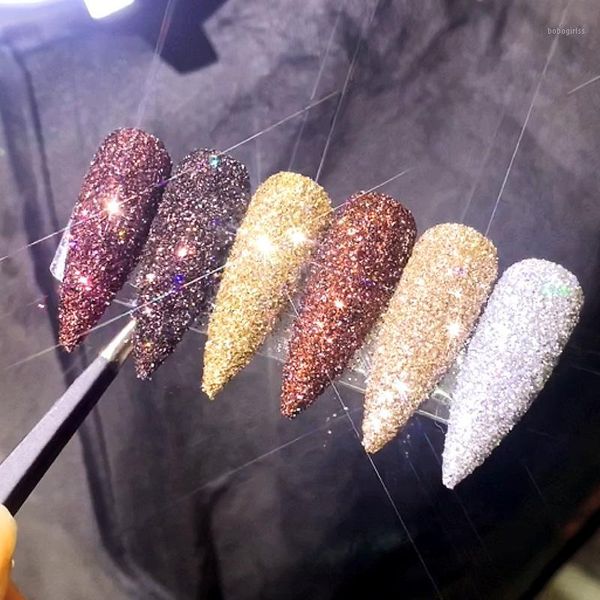 

box holographics nail powder sparkly shinning glitter rose gold silver polish chrome dust pigment art decorations1, Silver;gold