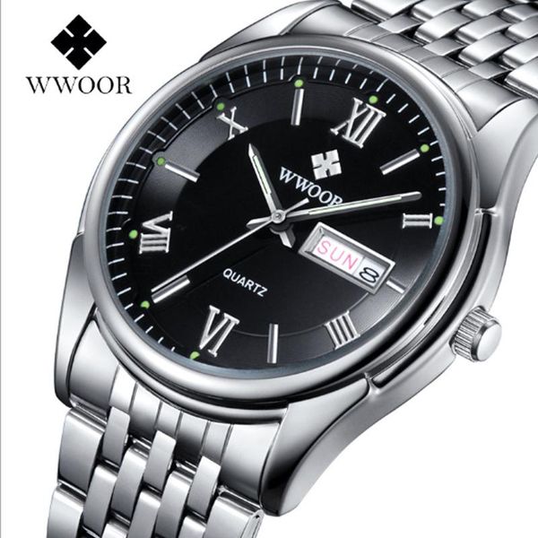 

wristwatches men's steel band luminous quartz watch waterproof calendar student sports timing multifunctional leisure fashion, Slivery;brown