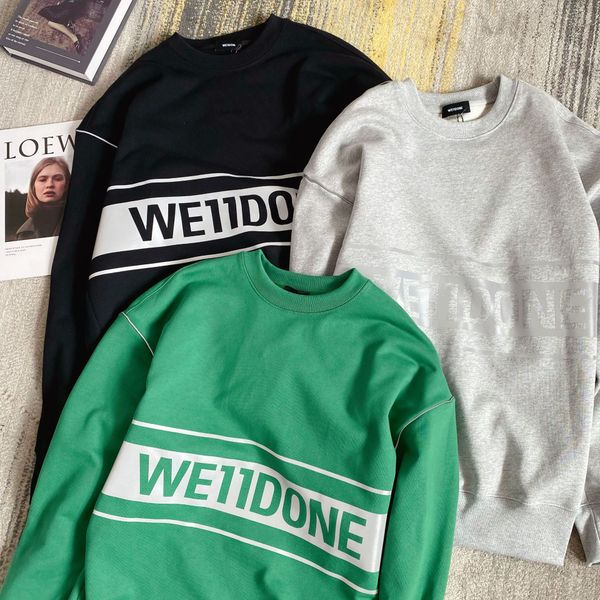 

3m reflective we11done sweatshirt men's women's letter logo round neck pullover oversize welldone fashion couple sweatshirts, Black