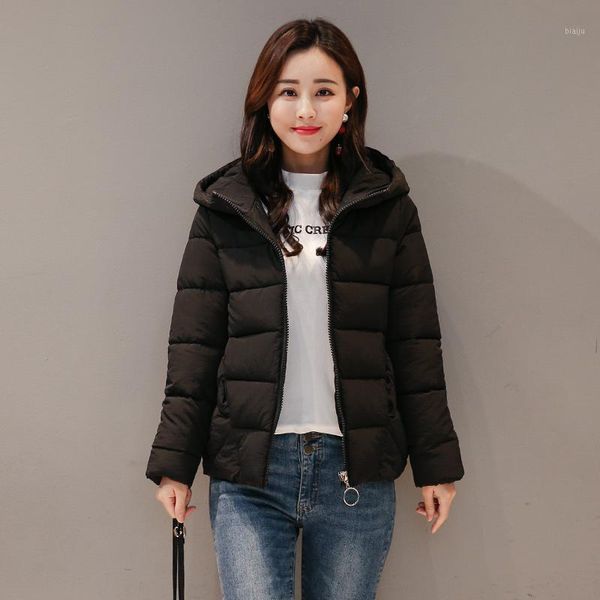 

women's down & parkas 2021 winter hooded short jacket women plus size solid stand collar loose cotton padded casual thick coat ladies, Black