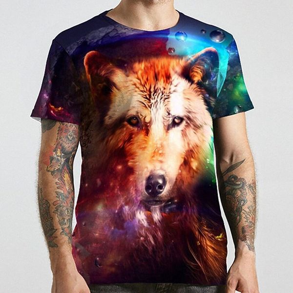 

men's tee t shirt 3d print graphic prints wolf plus size round neck casual daily print short sleeve basic designer big and tall blue /, White;black
