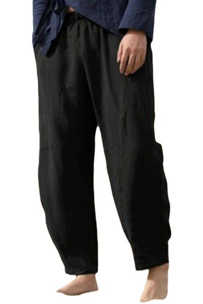 

men's pants lugentolo casual elastic waist blended breathable and comfortable beack spring summer men loose long, Black