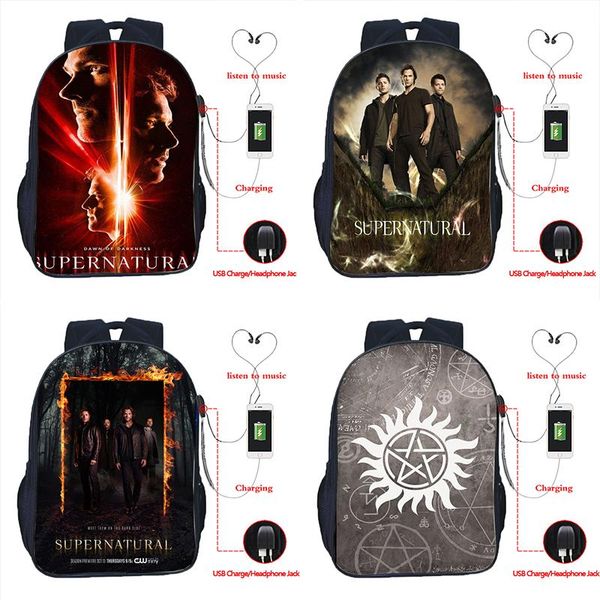 

backpack supernatural boys girls usb charge rucksack men women beautiful travel student school book bags fashion daily mochila