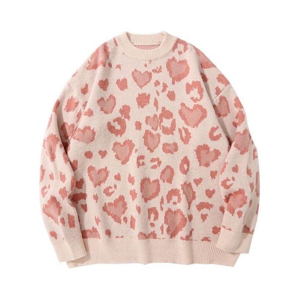 

men's sweaters hop knitted loose leopard heart harajuku jumpers hip streetwear sweater fashion casual knitwear pullover hombre, White;black