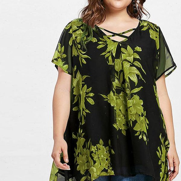 

double chiffon print women shirt blouse short sleeve loose plus size bluzka damska blouses camisa feminina, White