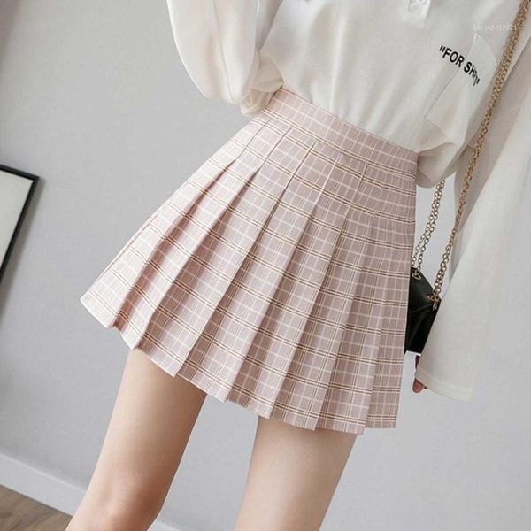 Saias das mulheres meninas escola uniforme xadrez plissado miniskirt Casual cintura alta a linha zíper fecho tênis saia harajuku plus size s-xxl
