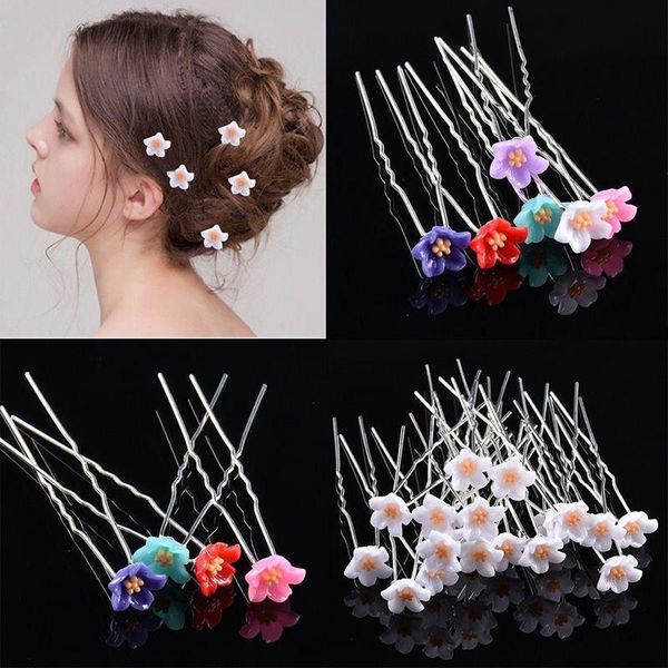 

other 10pcs fashion flower design u shaped hair pins clips wedding party jewelry barrettes pieces accessories for women girls, Golden;white