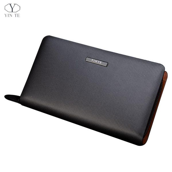 

wallets yinte men's clutch leather long men silver brown bag zipper wallet passport purse portfolio t2025-2, Red;black