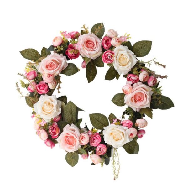 

decorative flowers & wreaths artificial rose flower wreath wedding fake floral rattan garland with green leaves for window wall home decorat