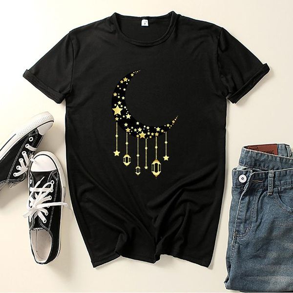 

women's t-shirt moon print loose tshirts casual short sleeve graphic t shirts plus size individuality trendy summer korean version tee, White