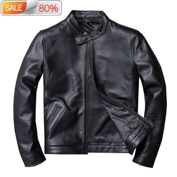 

men's leather & faux genuine cow sheepskin coat for men cowhide motorcycle jacket man bomber blouson cuir homme u6a1 b21452, Black