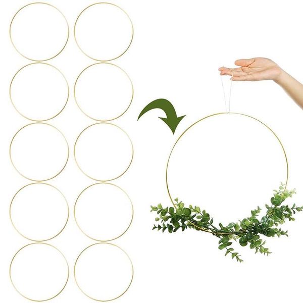 

pack 10 inch metal floral hoop wreath gold rings for diy wreath, dream catcher and wall hanging crafts decorative flowers & wreaths